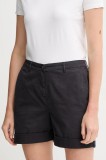 Barbour pantaloni scurți femei, culoarea negru, uni, high waist, LST0022NY73