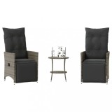 Set bistro de grădină cu perne, 3 piese, gri, poliratan