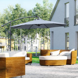 Outsunny Umbrella Neagra cu manivela si 8 benzi LED, Alimentatie energetica Solara