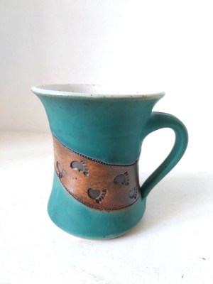 Cana ceramica (gresie) Studio Art, artist made, handmade, cu decor cu picioruse/talpi foto