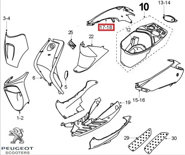 Carena laterala dreapta spate originala Peugeot Vivacity &acirc;&euro;&ldquo; Vivacity 2T 50-100cc (alba)