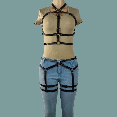 Eross set Belts Top and Suspenders S/M Black foto