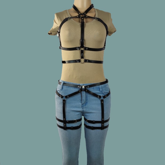 Eross set Belts Top and Suspenders S/M Black