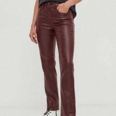 Levi's pantaloni 724 COATED STRAIGHT femei, culoarea bordo, mulata, high waist