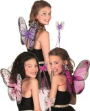 Set Aripi Fluture Multicolor + Bagheta Magica, Costum Serbare/Petrecere Copii - Mov, Magenta, Roz