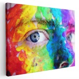 Tablou portret pictura pe fata, detaliu, multicolor 1378 Tablou canvas pe panza CU RAMA 40x60 cm