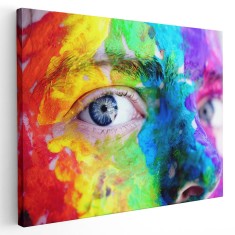 Tablou portret pictura pe fata, detaliu, multicolor 1378 Tablou canvas pe panza CU RAMA 20x30 cm