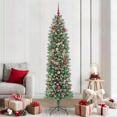 vidaXL Copac Artificial Slăb de Crăciun cu 300 LED Verde și alb 210 cm 3395313 foto
