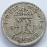Anglia 6 pence 1944 argint, Europa