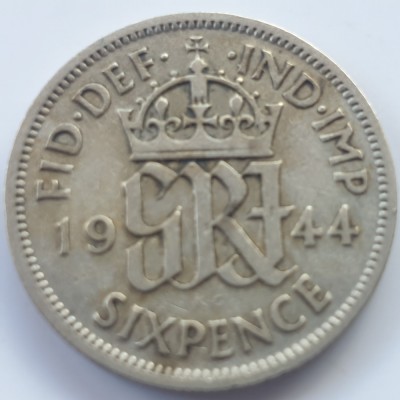 Anglia 6 pence 1944 argint foto