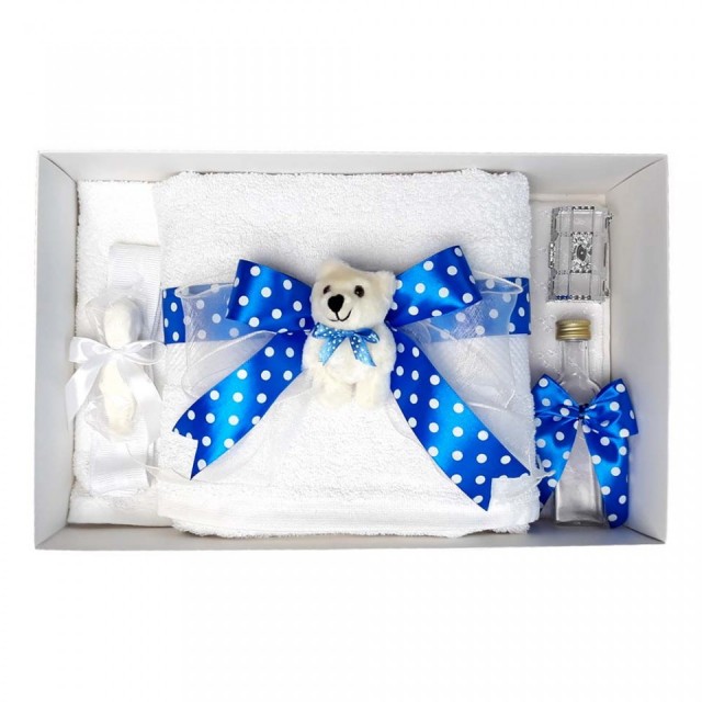 Trusou botez fundita albastra cu buline, cu ursulet Denikos&reg; 39