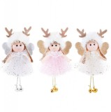 Set de 3 figurine pentru brad Wuweot, panza, alb/roz/auriu
