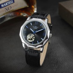 Ceas barbatesc Winner CS1727, automatic, piele naturala, negru, cadran negru