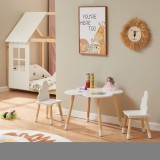 Set masa si 2 scaune pentru copii, alb, model nor, din MDF si lemn