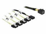 Cablu Mini SAS SFF-8643 > 4 x SATA 7 pini + Sideband 0.5m metal, Delock 83315