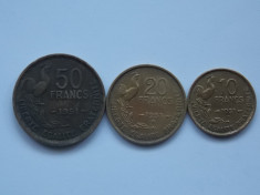 LOT 3 MONEDE 10,20,50 FRANC 1951 B -FRANTA foto