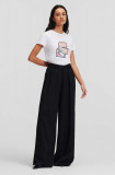 Karl Lagerfeld pantaloni femei, culoarea negru, lat, high waist