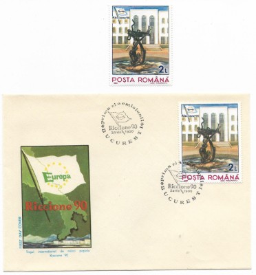 Romania (171) - Targul Filatelic International, Riccione,1990, serie neobl.+ FDC foto