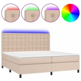 Cumpara ieftin Pat cu arcuri, cu saltea si LED cappuccino 200x200 cm piele eco