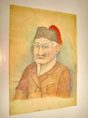 4655-Tablou vechi pictat: NAGY GEZA-Portret oficial turc-Tehnica mixta. foto