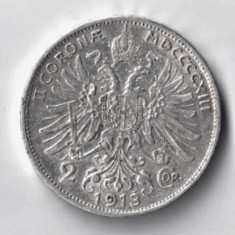 AUSTRIA 2 COROANE KRONE CORONA 1913 ARGINT XF