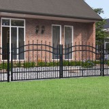 vidaXL Poartă gard cu v&acirc;rf negru 305x151 cm oțel vopsit electrostatic