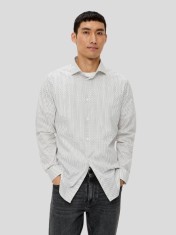 Camasa barbati cu maneca lunga, imprimeu cu puncte si croiala Slim fit, Alb, XL