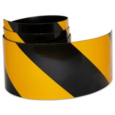 Banda reflectorizanta autoadeziva, din adeziv poliacrilic, negru/galben, 5X35cm, 2 buc foto