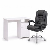 Set de birou Family Pro 100x50x74 cm cu scaun rotativ Optima, alb-negru