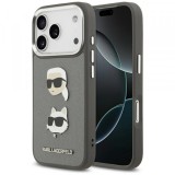 Husa pentru Apple iPhone 17 Pro, Karl Lagerfeld, Grained Karl &amp; Choupette&#039;s Heads Pins and Logo, Gri