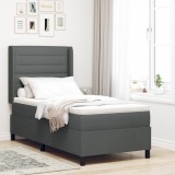 VidaXL Pat cu saltea cu arcuri &amp; LED gri &icirc;nchis, 90x200 cm, țesătură