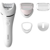 Epilator umed și uscat Philips BRE710/00, 5 accesorii, 32 pensete, utilizare fara fir, 2 setari viteza, opti-light, discuri ceramice, Argintiu