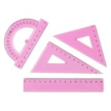 Set Instrumente Geometrie, 4 Bucăți, Transparente, Culoare Roz, Oem