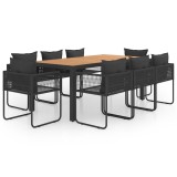 Cumpara ieftin Set mobilier de gradina, 9 piese, negru si maro, ratan PVC