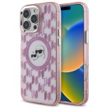 Husa iPhone 16 Pro Max Karl Lagerfeld IML MagSafe, Monogram Karl&amp;Choupette Head, roz, KLHMP16XHMCKMHP