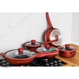 Set vase pentru gatit 9 piese Goldmann, aluminiu turnat, capace sticla, suprafata antiaderenta, inductie