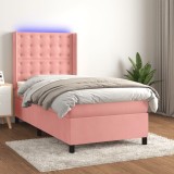 Cumpara ieftin Pat cu arcuri, saltea și LED, negru, 90x200 cm, catifea