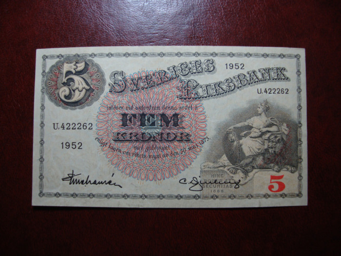 SUEDIA 5 KRONOR 1952 EXCELENTA