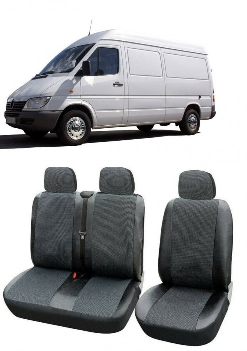 Set Huse Scaune din piele si textil Mercedes Sprinter 3 locuri 2+1 (2000-2006)