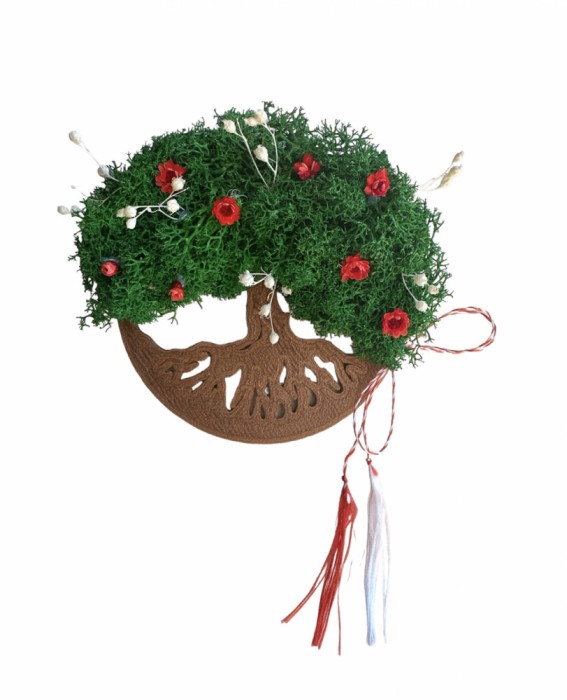 Magnet de frigider pomul vietii cu licheni si flori naturale uscate (Verde Bronz)