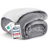 Cumpara ieftin Patura 2 in 1 BEDSURE Sherpa Fleece, 150x200 cm, microfibra, gri, pufoasa, pentru canapea sau pat