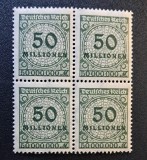 Germania (Deutsches Reich - Inflație 1923) - Filatelie / Bloc de 4 Timbre "50 Millionen Mark / Rozetă" (MINT / Neștampilat) CLK1