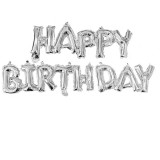 Set baloane folie metalizata, Happy Birthday, argintiu, Oem