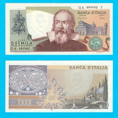 Italia (p#103) 2.000 Lire 1983 UNC &amp;#039;Galileo&amp;#039; serie: QA 485942 T foto