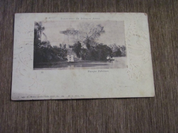 Carte Poștală Vintage Argentina - &quot;Recuerdo de Buenos Aires&quot; Parque Palermo, Decorațiuni Art Nouveau