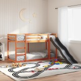 VidaXL Pat supraetajat cu tobogan/scară maro 90x200 cm, lemn masiv pin