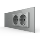 Cumpara ieftin Intrerupator simplu cu 2 prize Livolo, rama din sticla gri, standard italian 6M