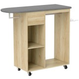 HOMCOM Dulap pentru călcat din lemn masă de călcat pe roți bară de suspendare raft 125 x 43,5 x 102,5 cm lemn natural | Aosom Romania