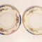 2 farfurii portelan fin Isamu Fumie, vintage, model crem, albastru si auriu