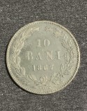 Moneda 10 Bani 1867, Carol I, Principatele Unite, Watt &amp; Co, Cupru, 30mm, KM#4, Colecție Numismatică